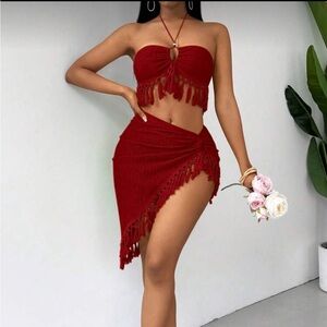 Two Piece Tassel Top and Skirt Vacation Set